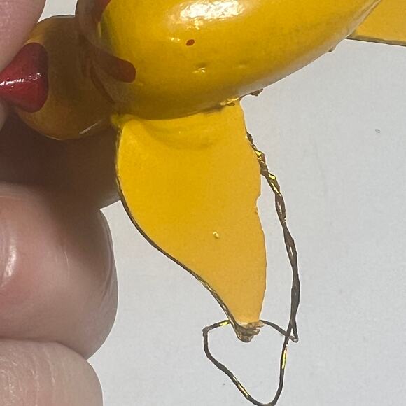 Hand Painted Vtg Wooden Bird Ornament Folk Art Yellow Red Green Holiday Decor - Picture 6 of 12